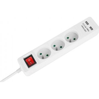 Rebel Hálózati Hosszabbító Kábel 3 Aljzat + 2 USB Aljzat Be-/Kikapcsolóval - 5 m (URZ3202-5)