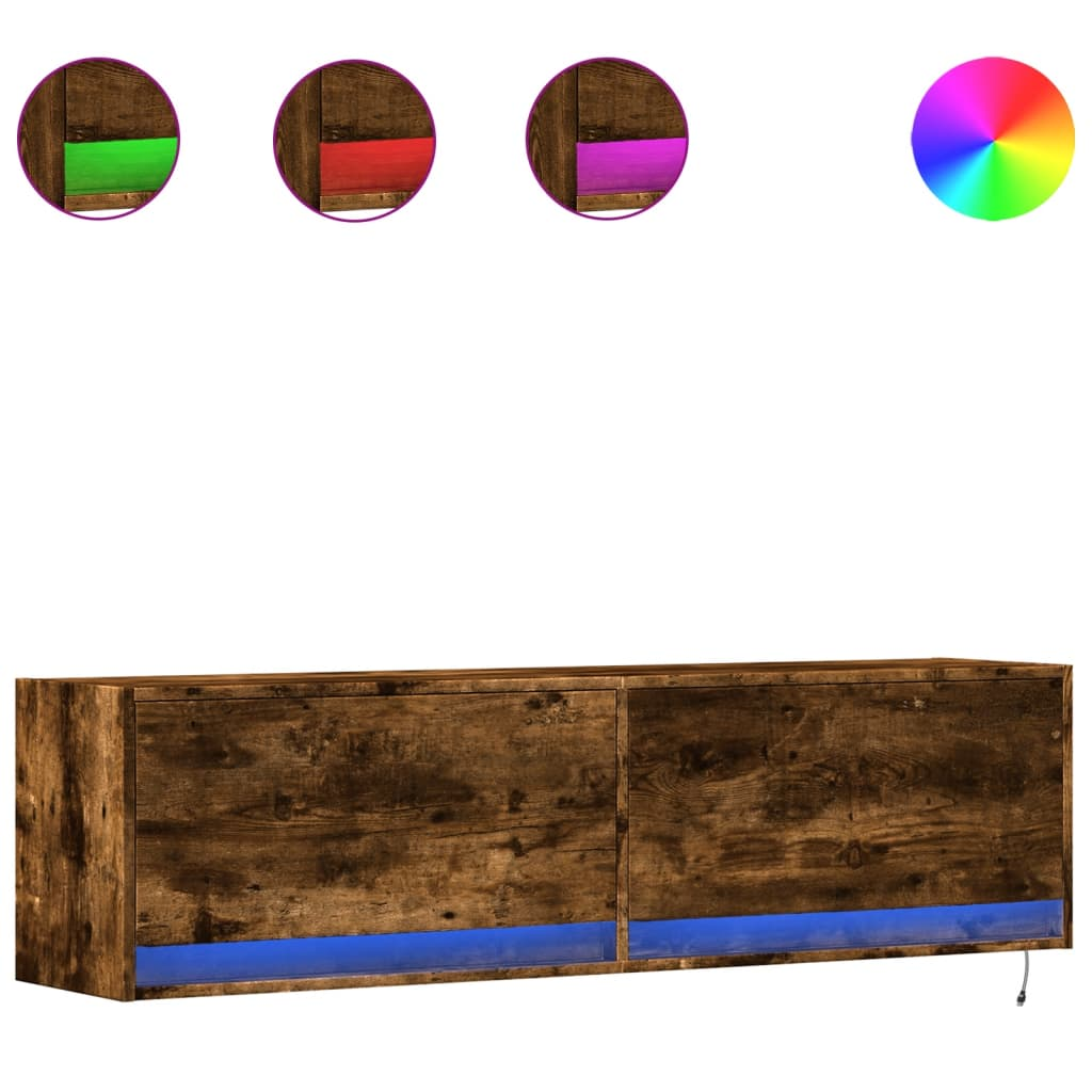 füstös tölgy színű fali TV-szekrény LED-ekkel 140 x 31 x 38 cm (852373)