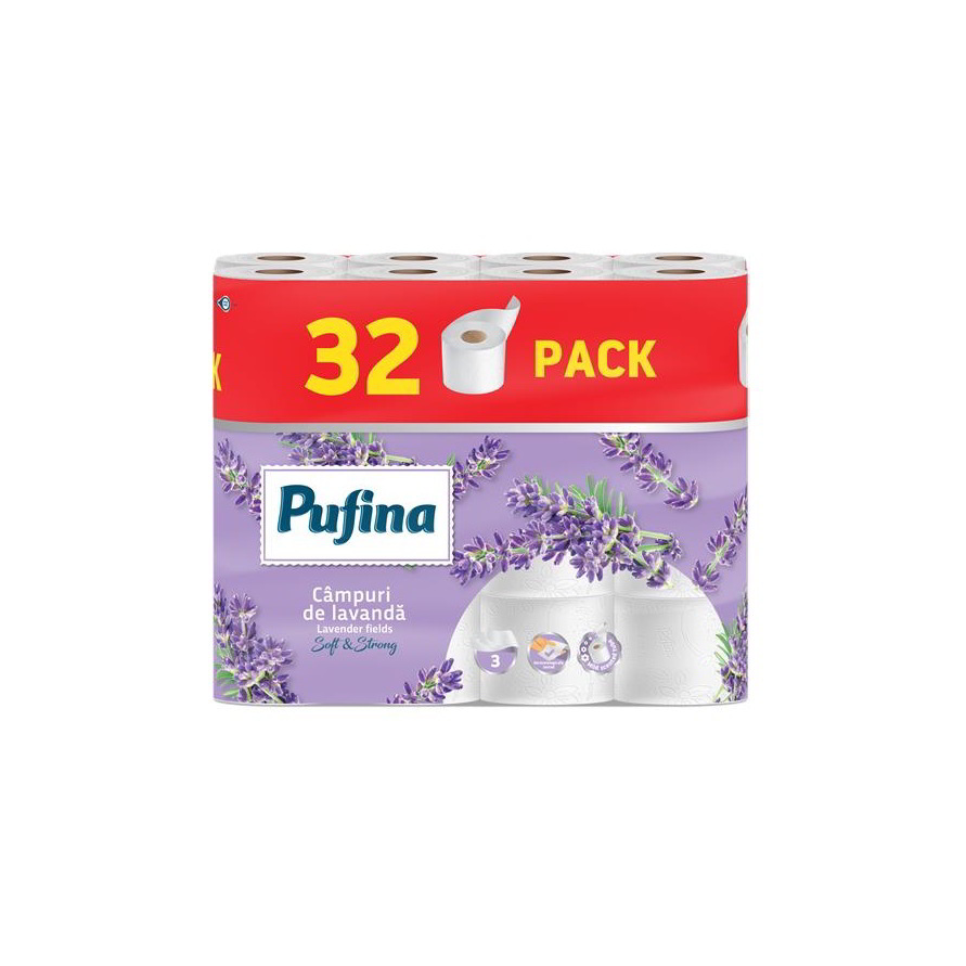 Pehart Tec Grup S.A. Pufina Lavender Fields 3 rétegű Toalettpapír Levendula illat (32 tekercs) (PP21049)