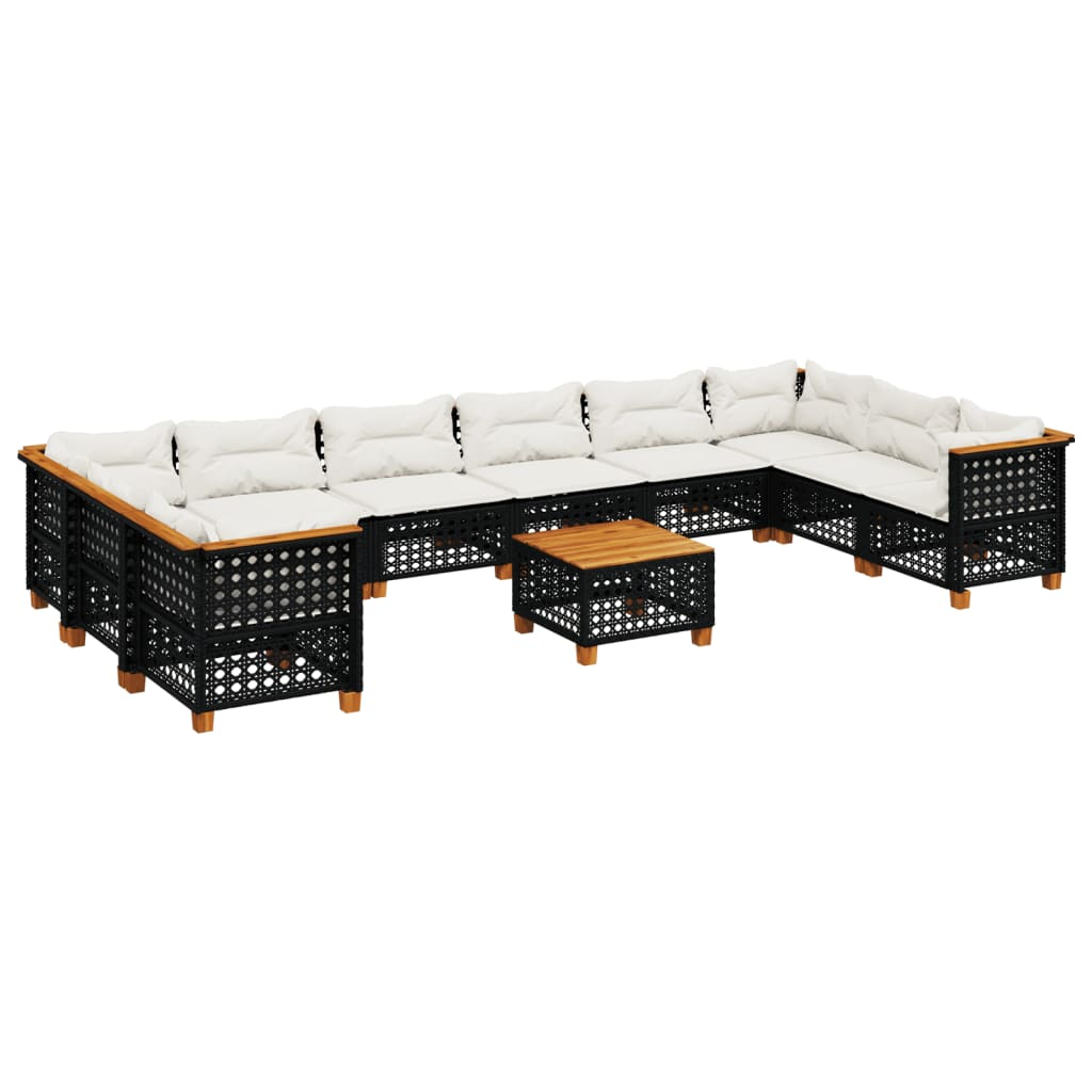 11 részes fekete polyrattan kerti ülőgarnitúra párnákkal (3262028)