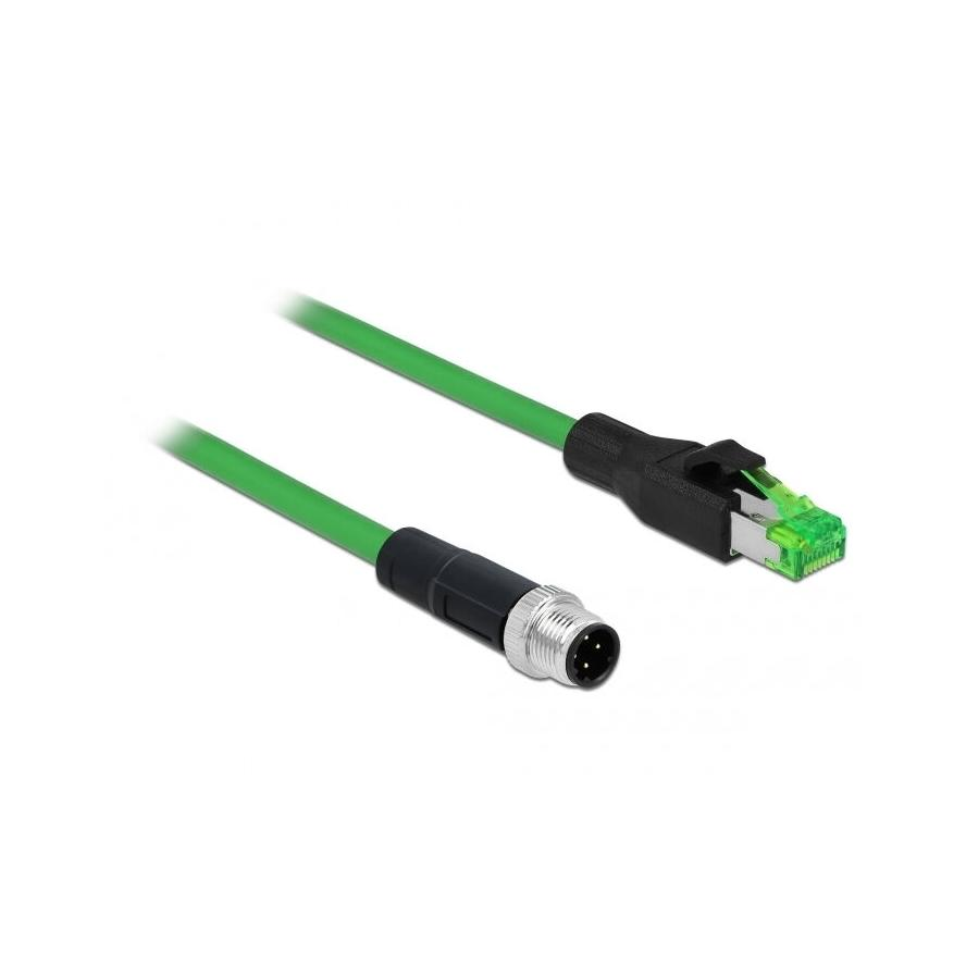 Delock M12 4pin D-code -> RJ45 M/M adatkábel 2m zöld PVC (85438)