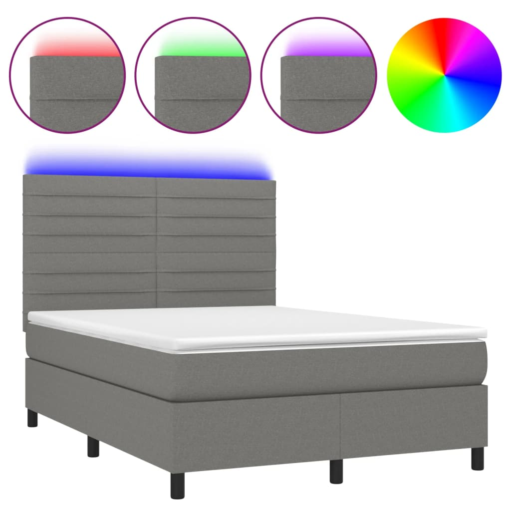 sötétszürke szövet rugós és LED-es ágy matraccal 140x200 cm (3134958)
