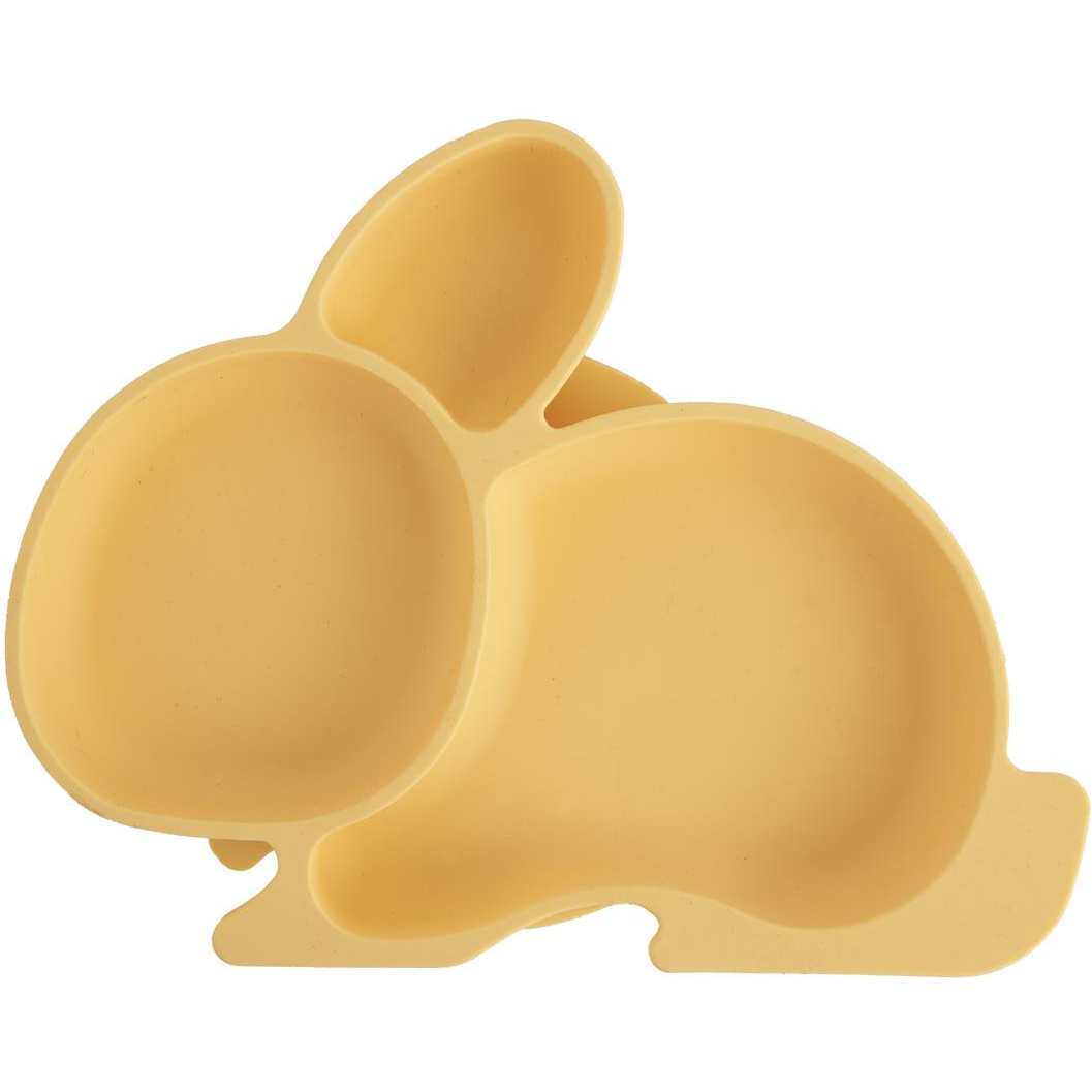 Orion Osztott gyerek tányér, szilikon, nyuszi alak, sárga, 23×18 cm (129574)