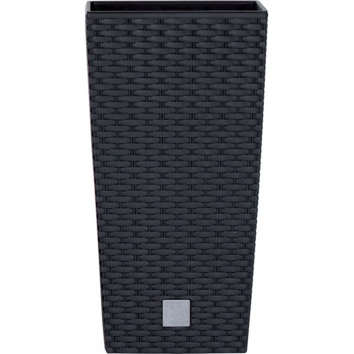 Rattan virágcserép, Prosperplast Rato Square 225, fekete, 22,5 x 22,5 cm, magasság: 42,1 cm, betéttel, 8 / 16,3 l, rattan hatású, négyzetes (V31AC-CEN-61418)