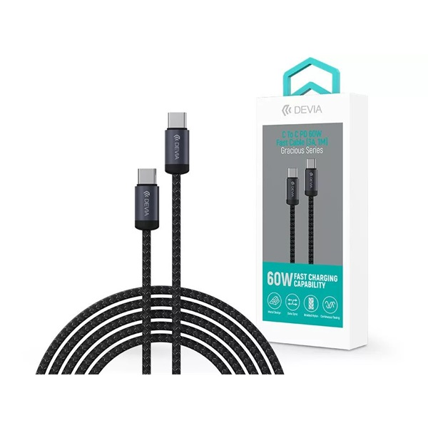 Devia ST107885 Gracious Series 1m 60W PD Type-C/Type-C fekete adat és töltőkábel (ST107885)