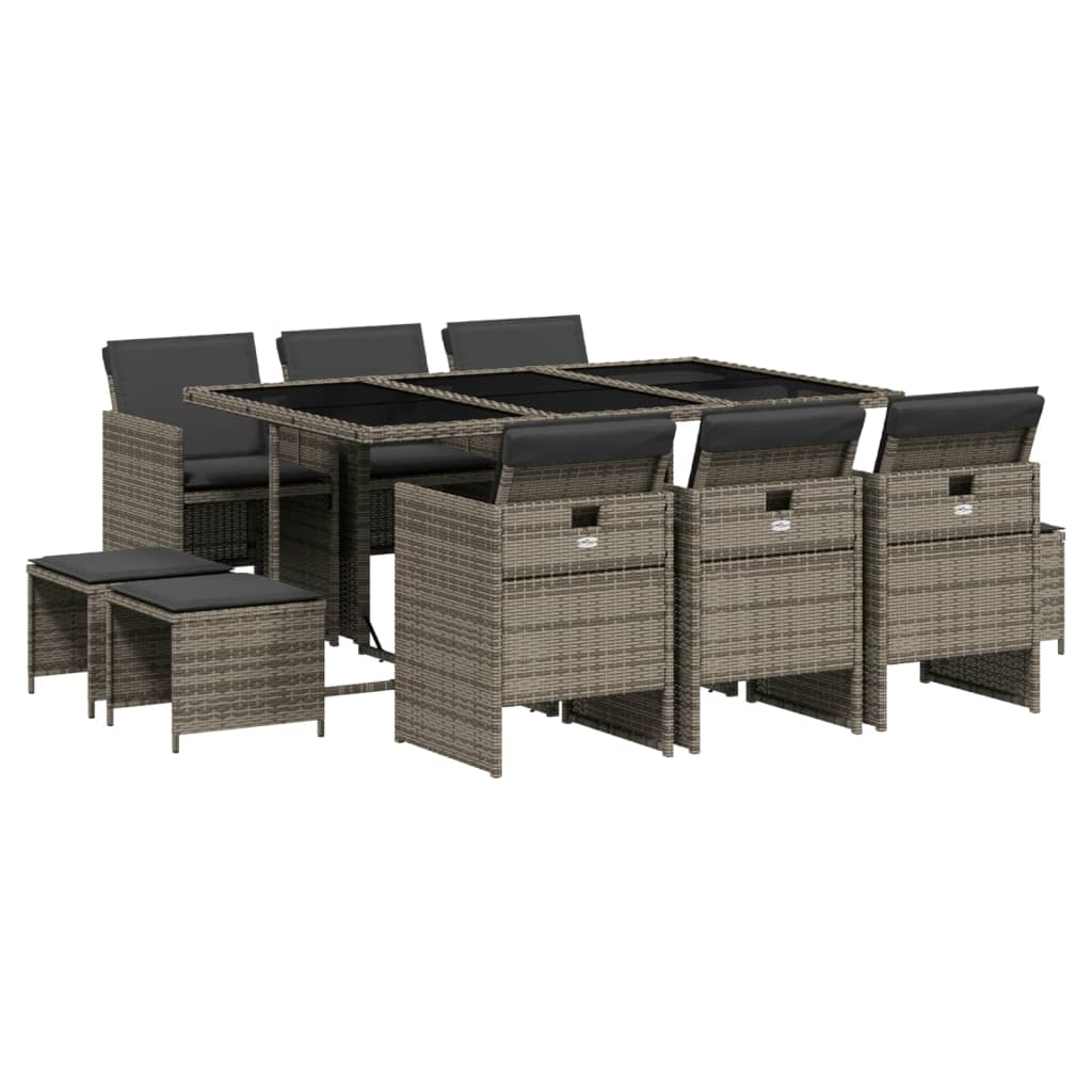 11 részes szürke polyrattan kerti ülőgarnitúra párnákkal (3210608)