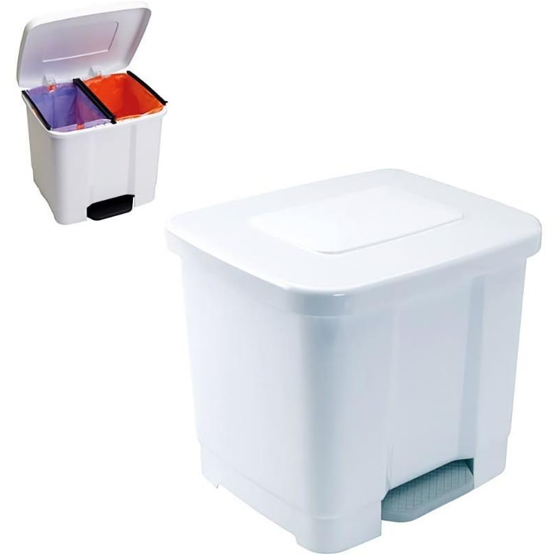 Plastic Forte szeméttároló, osztott, fehér, betét nélkül pedállal, 35 l (135300211)