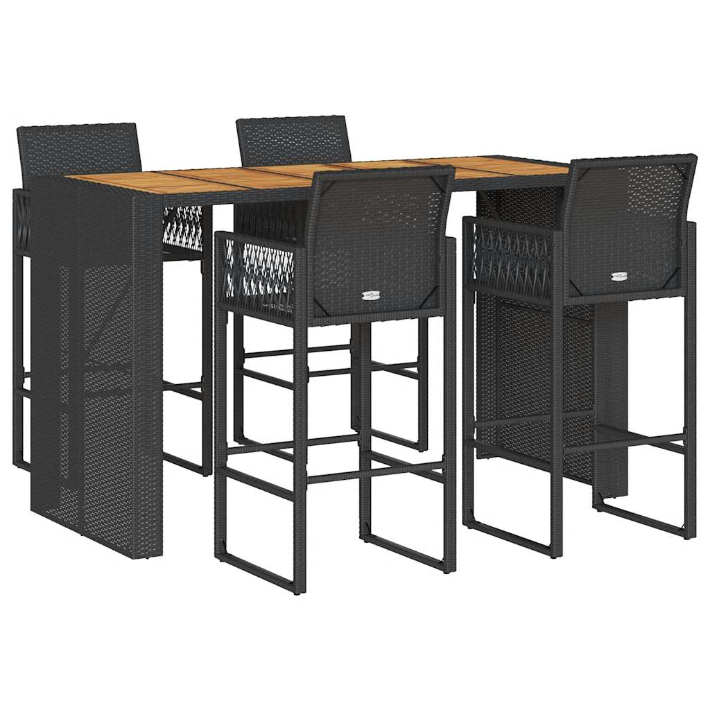 5 részes kerti bárkészlet párnák nélkül fekete polirattan akác (3328891)