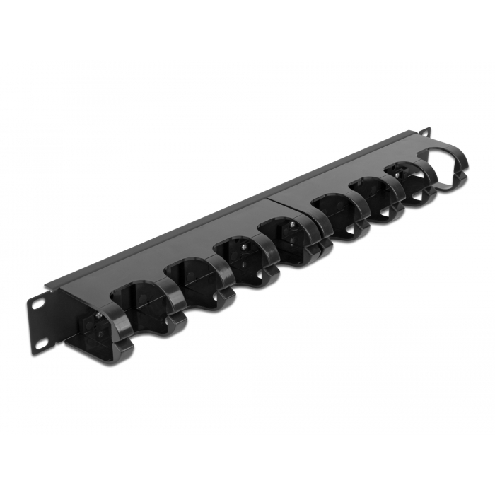 Delock 19 kábelrendező menetpanel 10 zárt kábel menettel, 1U fekete (66849) (66849)
