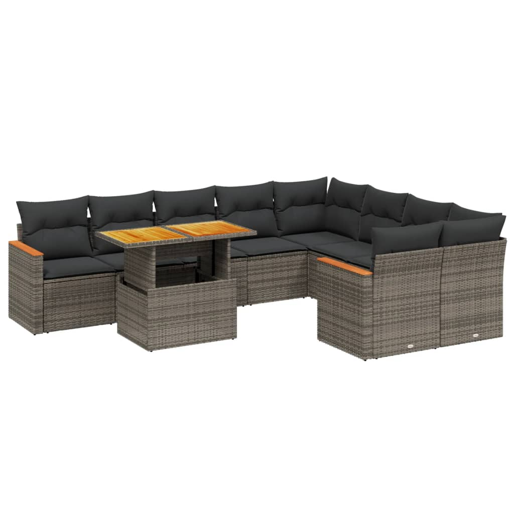 10 részes szürke polyrattan kerti ülőgarnitúra párnákkal (3273237)