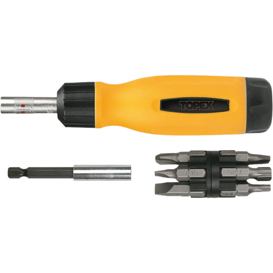 TOPEX 39D518 Csavarhúzó Racsnis + 13 Bit, CRV, 1/4