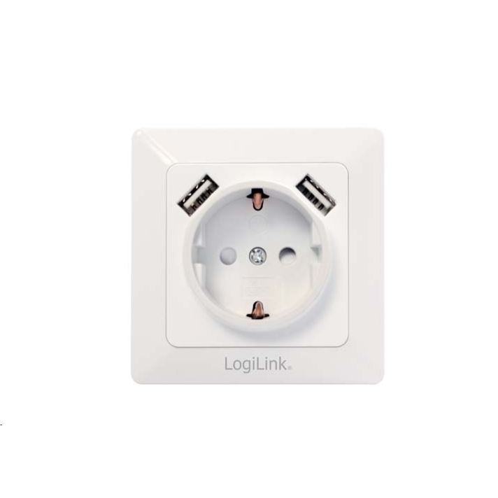 LogiLink 2 USB porttal ellátott CEE 7/3 fali csatlakozó aljzat (PA0162) (PA0162)