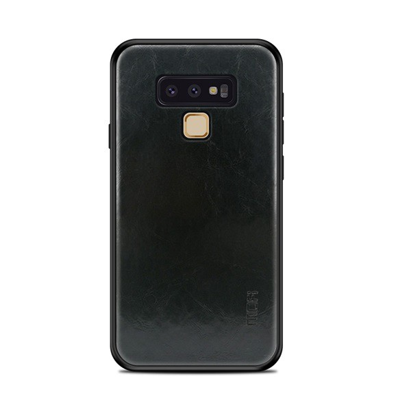 MOFI műanyag telefonvédő (szilikon keret, bőr hatású hátlap) FEKETE [Samsung Galaxy Note 9 (SM-N960F)]