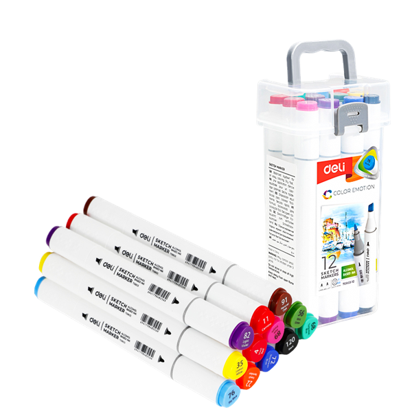 Deli Color Emotion 12 darabos kétvégű alkoholos sketch marker készlet (DEL70803-12)