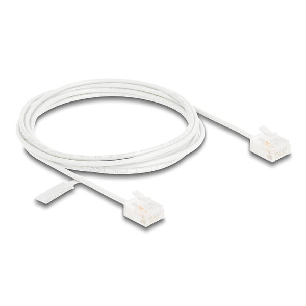 Delock RJ45 hálózati kábel Cat.6 UTP ultravékony 2 m fehér rövid csatlakoztatókkal (80775)