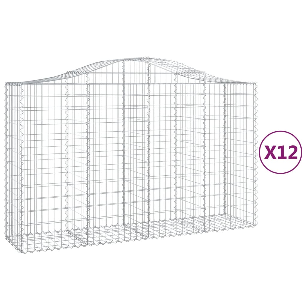 12 db íves horganyzott vas gabion kosár 200x50x120/140 cm (3145671)