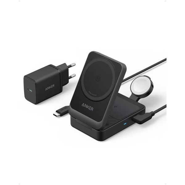 Anker MagGo 3in1 Vezeték nélküli Töltő Apple készülékek részére - Fekete (25W)
