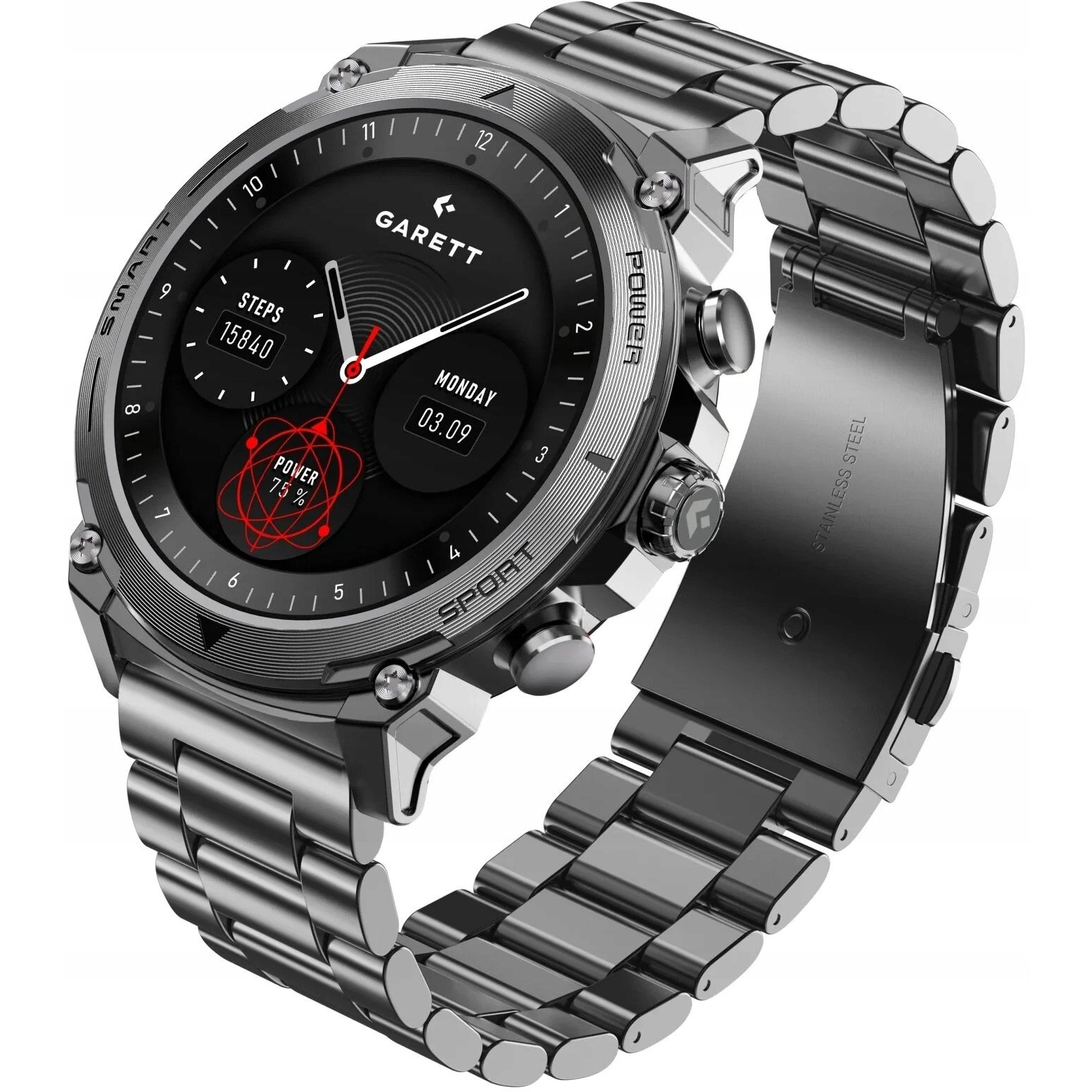 Garett ATOM Okosóra 1.43" AMOLED Fém/Szilikon Ezüst-Fekete (5904238486863)