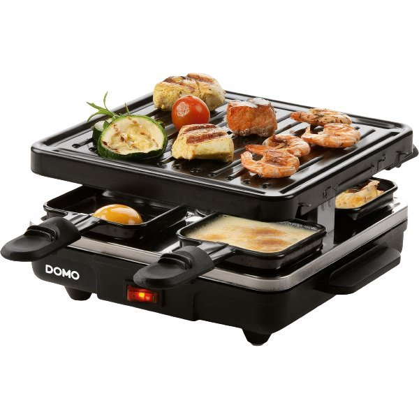 DOMO Just us DO9147G Raklett Grillező funkció, Tapadásmentes bevonat, Visszajelző lámpa, 4 edény Fekete (DO9147G)