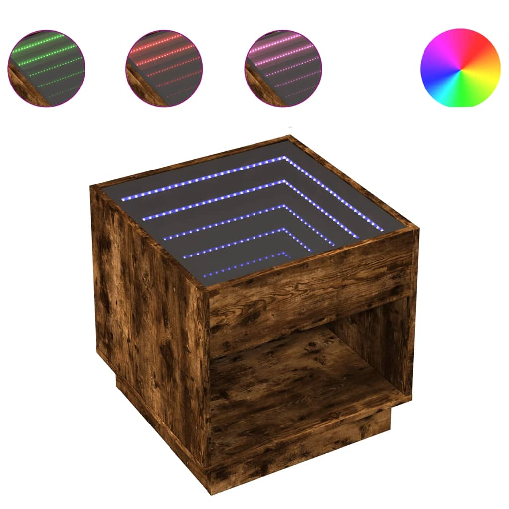 füstös tölgy végtelen hatású LED-es dohányzóasztal 50x50x50 cm (847655)