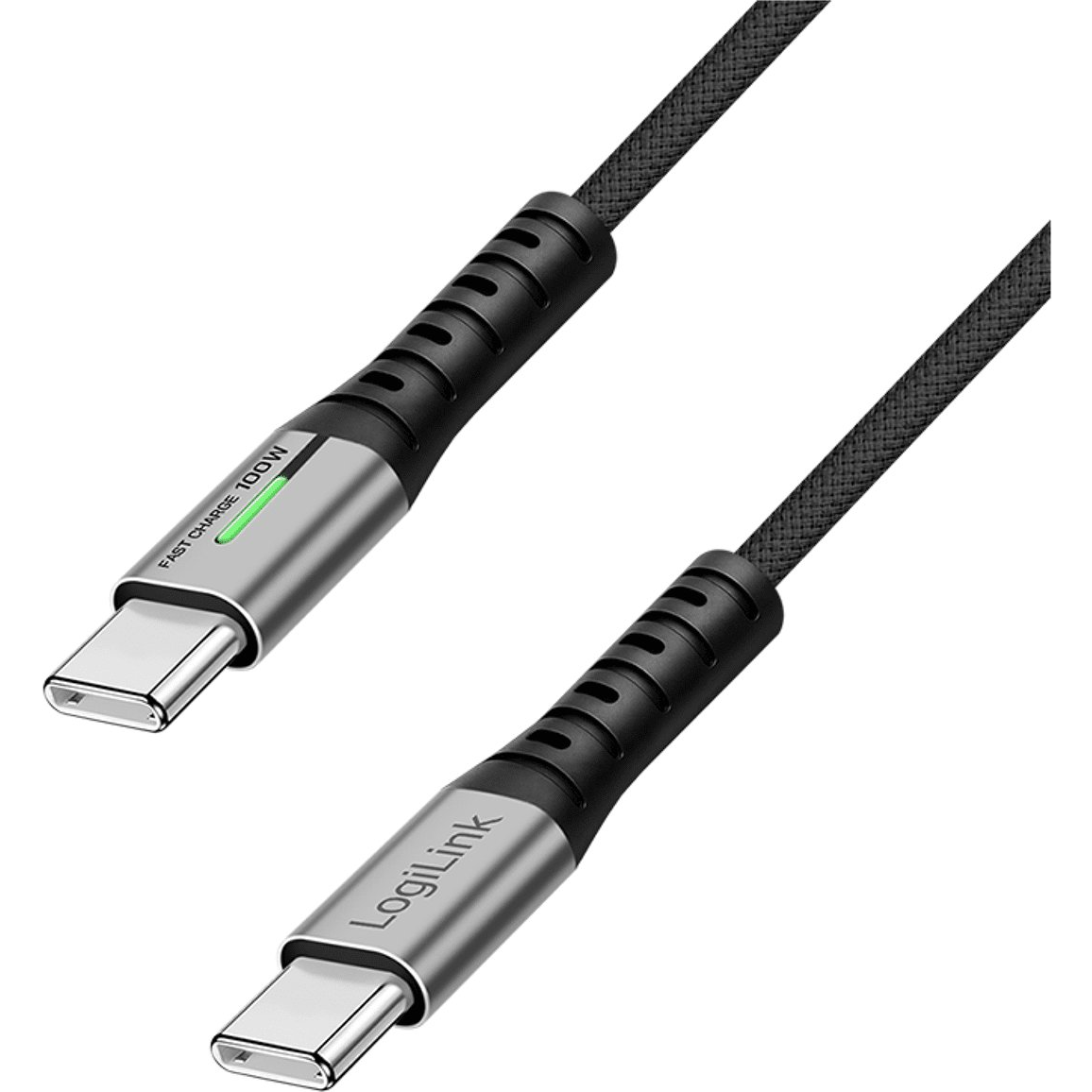 Logilink USB 2.0 Type-C kábel, C/M - C/M, 480 Mbps, 100W, LED, nejlon, fém, fekete, 0,5 m (CU0421)