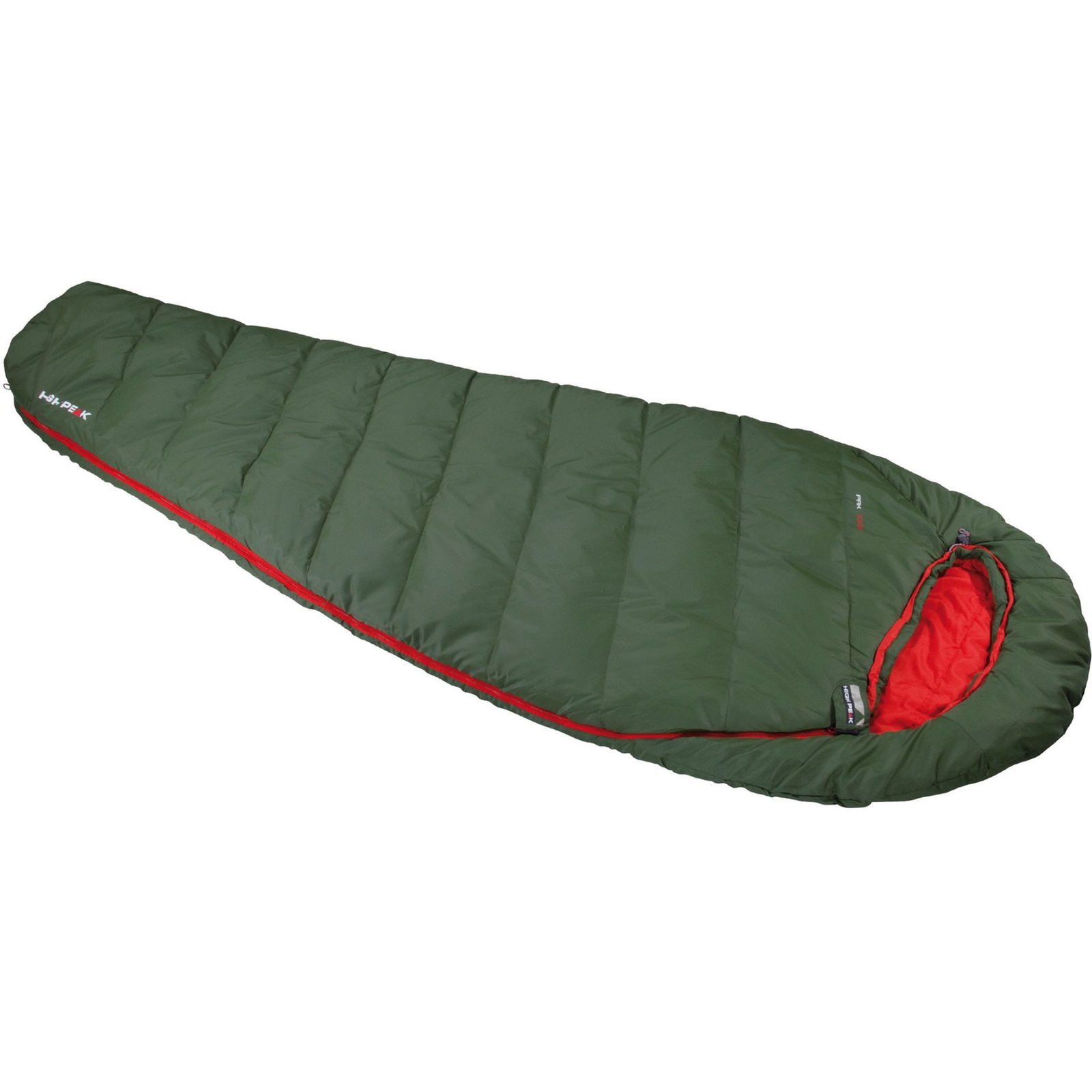 High Peak 1000 ECO Bal cipzáras Hálózsák 220 x 80 cm (-10 / 8 °C) - Sötétzöld / Piros (23251)