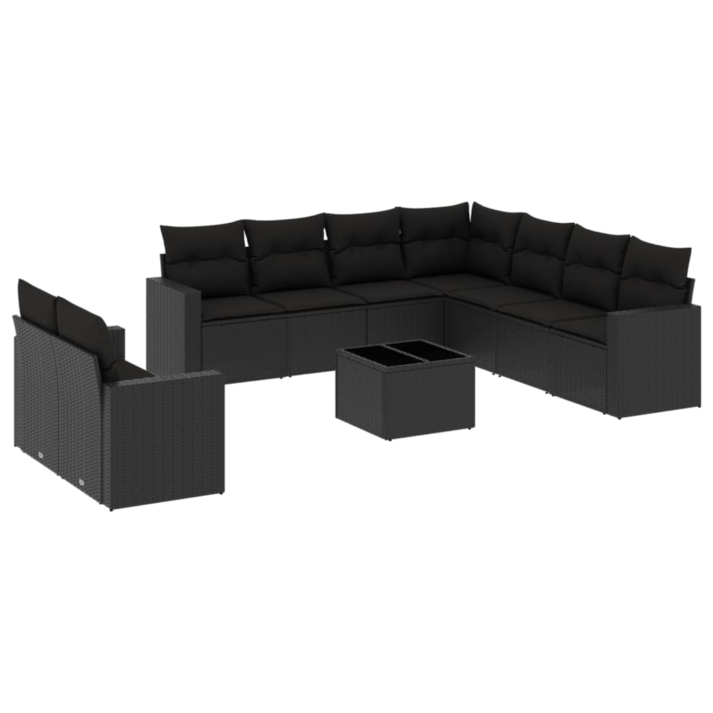 10 részes fekete polyrattan kerti ülőgarnitúra párnákkal (3251492)