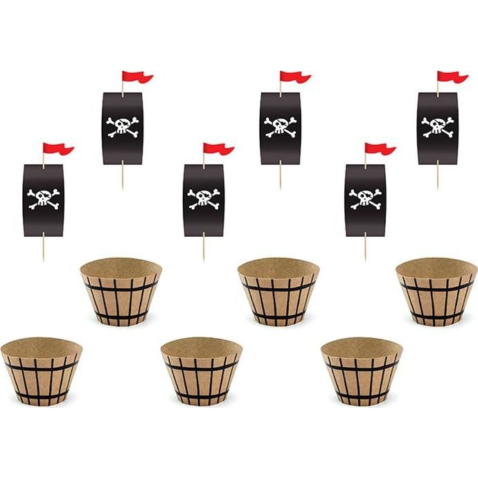 Muffin Díszítő Készlet, Kalózos, Papír, Barna, Fekete, 6 db (5902230795150)