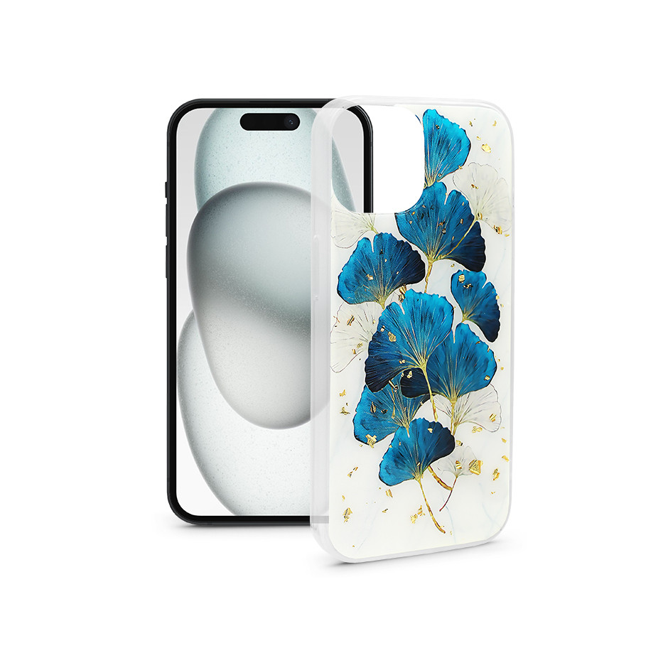 Apple iPhone 15 szilikon hátlap - Gold Glam - leaves (HF632708)