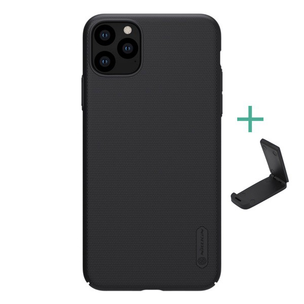 NILLKIN SUPER FROSTED műanyag telefonvédő (gumírozott, érdes felület + asztali tartó) FEKETE [Apple iPhone 11 Pro] (5996457903146)