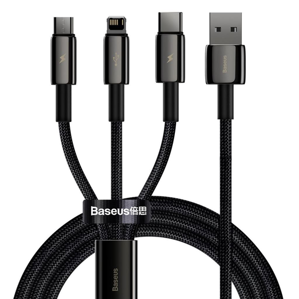 Baseus Tungsten Gold 3 az 1-ben USB-kábel, USB-mikro-USB, USB-C, Lightning, 3,5 A, 1.5m, fekete (CAMLTWJ-01)
