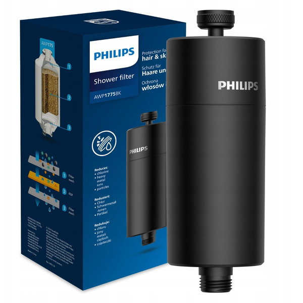 Philips zuhanyszűrő AWP1775, áramlási sebesség 8 l/perc, fekete