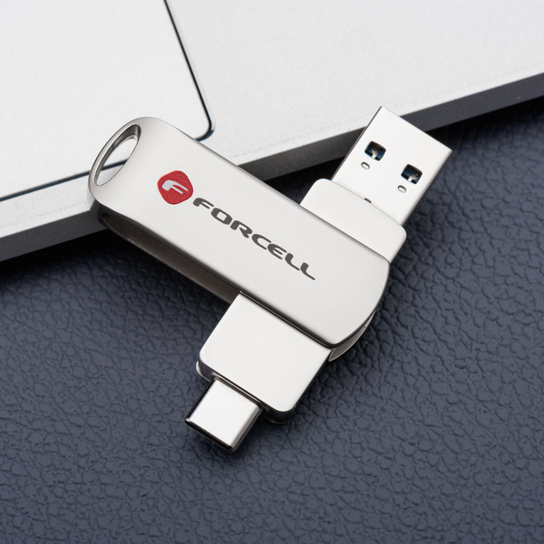 Pendrive 64GB USB 3.2 Gen 1 (USB A / USB C) Forcell F-Data Metal Duo srebrny