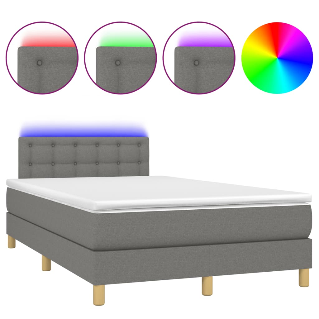 sötétszürke szövet rugós és LED-es ágy matraccal 120x190 cm (3270117)