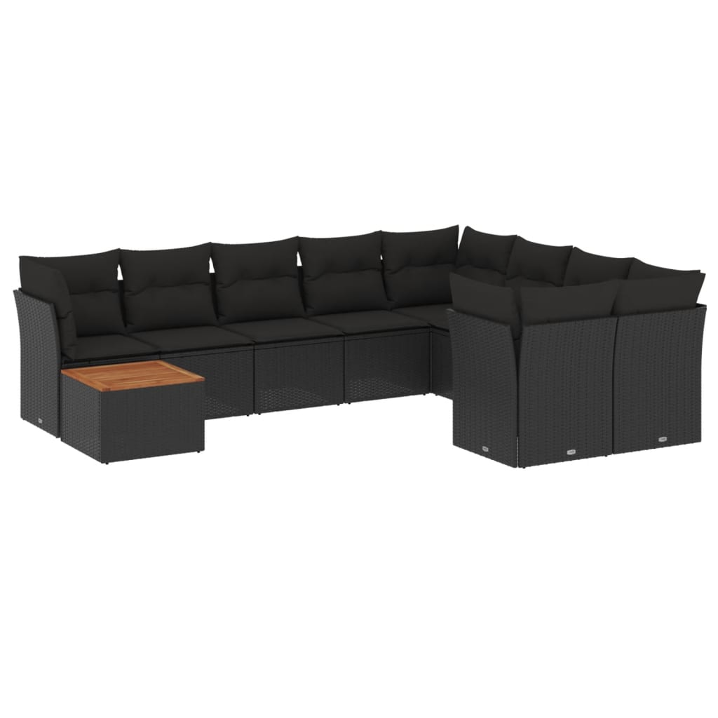 10 részes fekete polyrattan kerti ülőgarnitúra párnákkal (3256153)