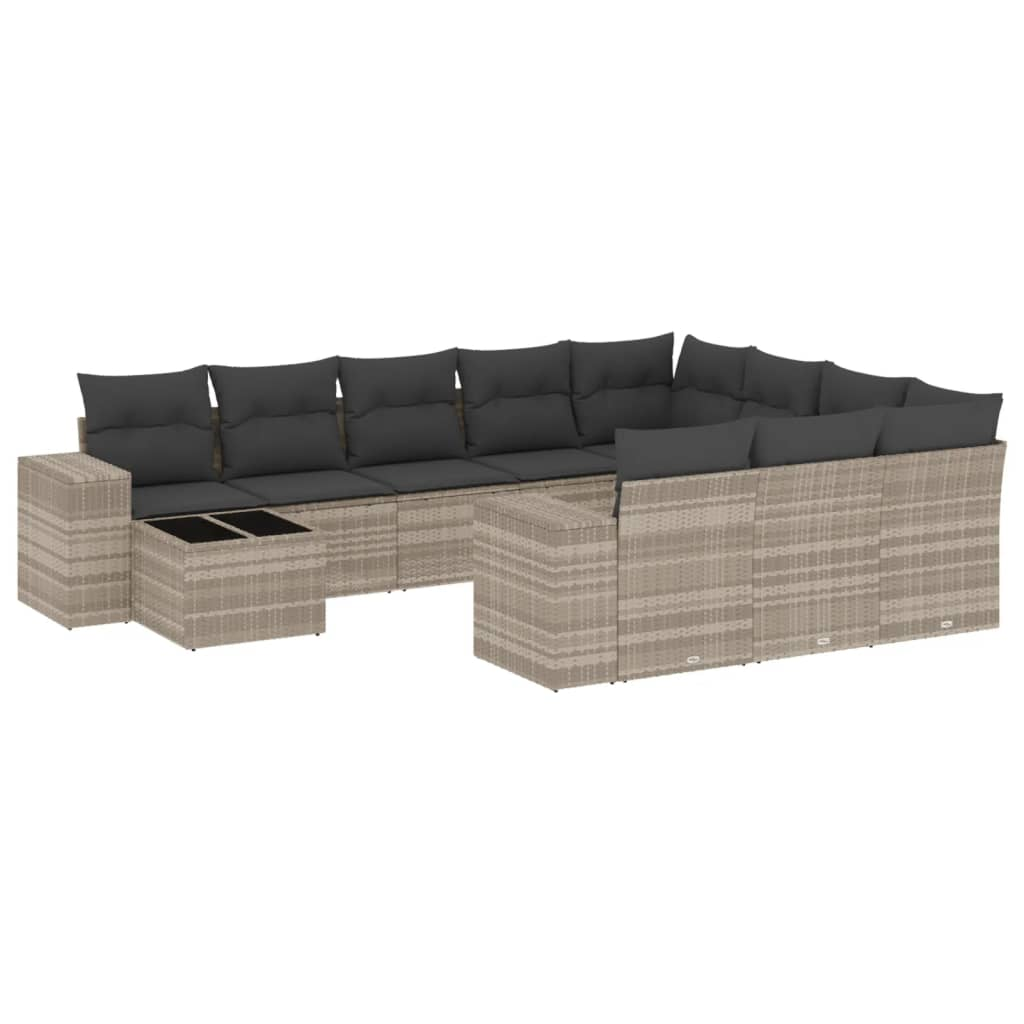 11 részes világosszürke polyrattan kerti ülőgarnitúra párnákkal (3255469)