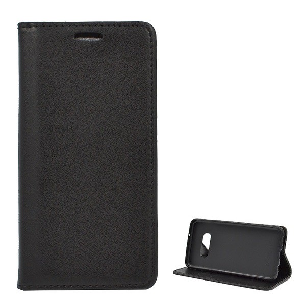 Tok álló, bőr hatású (FLIP, oldalra nyíló, asztali tartó funkció) FEKETE [Samsung Galaxy S10e (SM-G970)] (5996457845545)