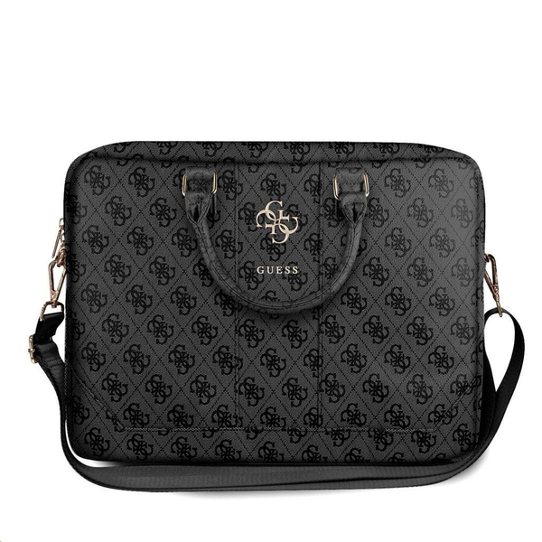 Geanta laptop, Guess, Piele ecologica, 16", Gri/Negru
