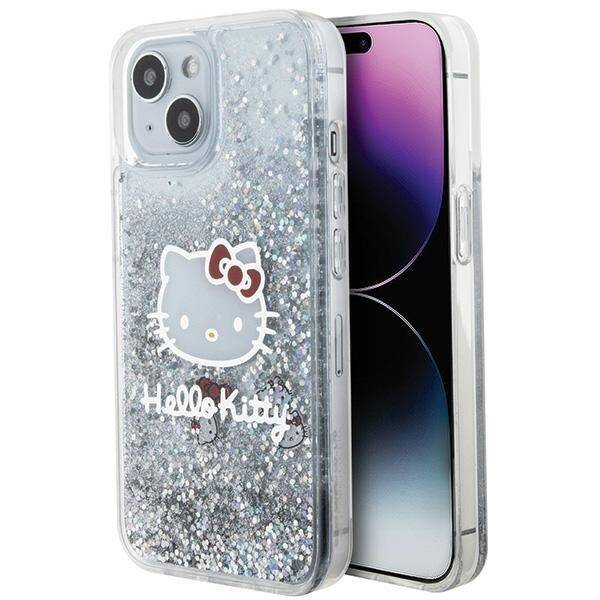 Hello Kitty Liquid Glitter Charms Head Logo iPhone 14 telefon tok - Átlátszó (HKHCP14SLIKHET)