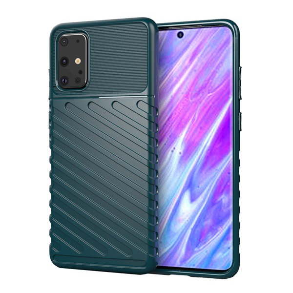 Szilikon telefonvédő (közepesen ütésálló, csíkos, dombor minta) SÖTÉTZÖLD [Samsung Galaxy S20 Plus 5G (SM-G986)] (5996457929641)