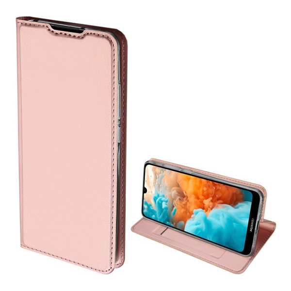 DUX DUCIS SKIN PRO tok álló, bőr hatású (FLIP, oldalra nyíló, bankkártya tartó, asztali tartó funkció) ROZÉARANY [Huawei Y6 2019 (Y6 Prime 2019)]