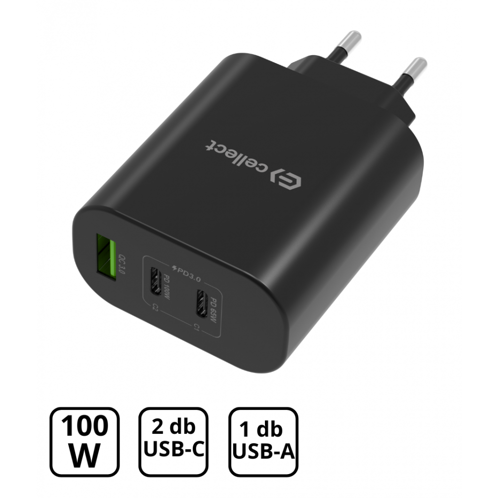 Hálózati gyorstöltő adapter 100W, Fekete (MTCB-PD100W-BK)