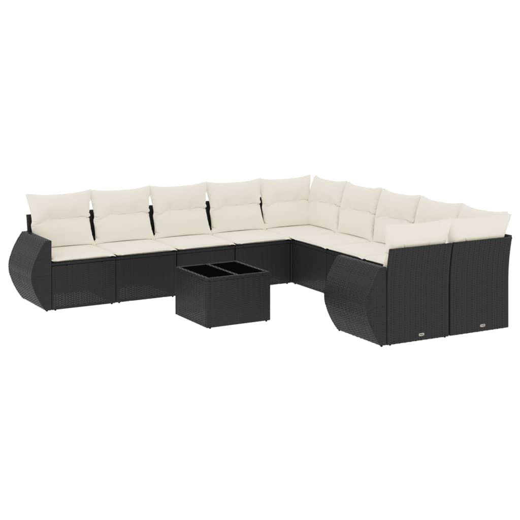 11 részes fekete polyrattan kerti ülőgarnitúra párnákkal (3254253)