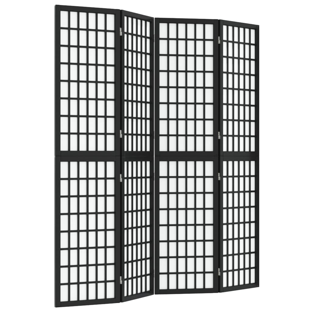 4 paneles fekete japán stílusú összecsukható paraván 160x170 cm (352080)