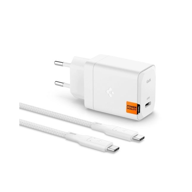 Spigen ArcStation Pro 65W USB-C hálózati töltő adapter és USB-C - USB-C kábel fehér (ACH05476) (ACH05476)