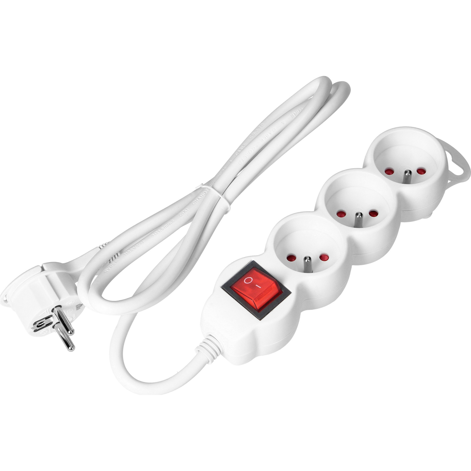 Hosszabbító Kábel 2P+Z, Kapcsolóval, 5 m H05VV-F 3x1,5 mm, Imax=16A, Lapos Dugó, Fehér