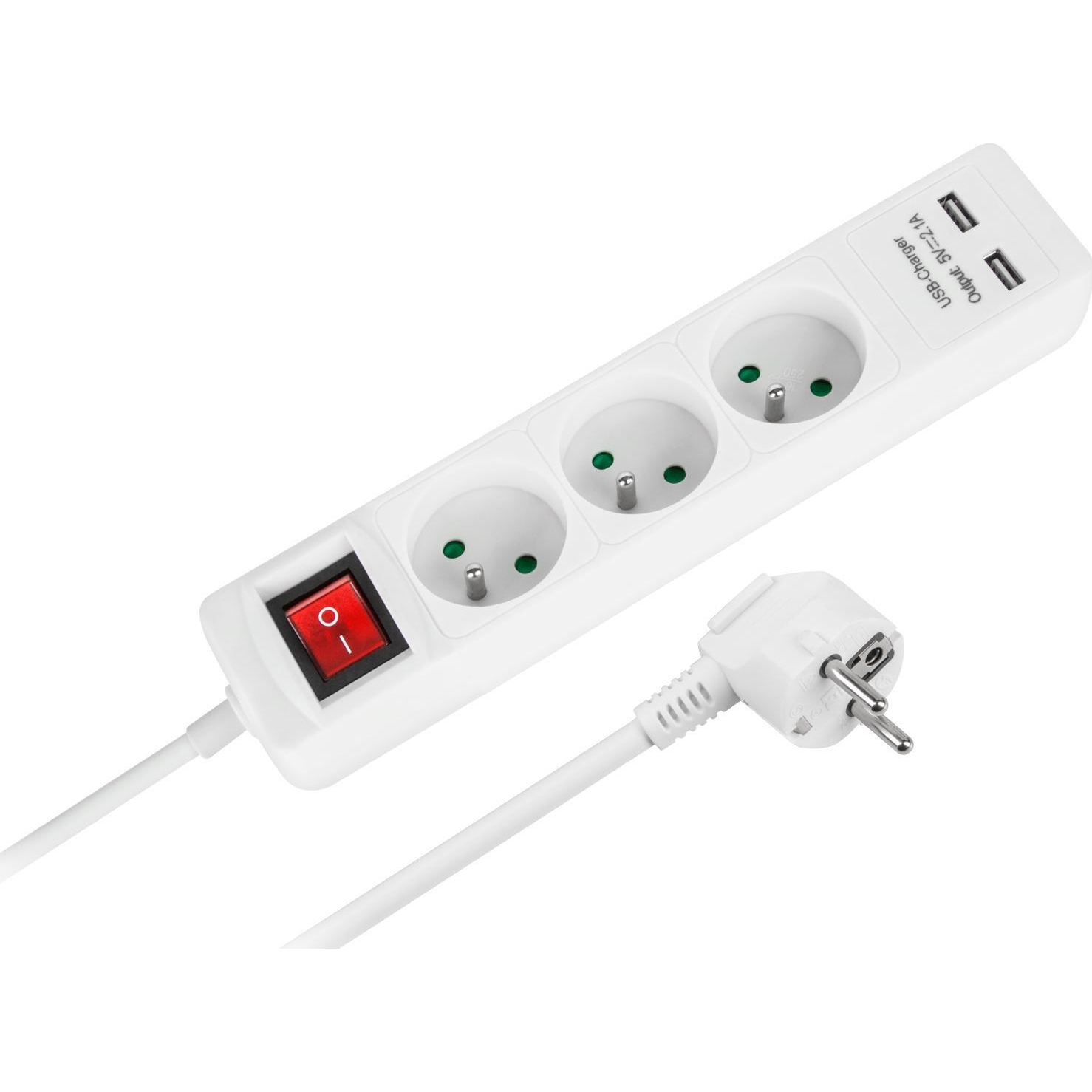 Rebel Hálózati Hosszabbító Kábel 3 Aljzat + 2 USB Aljzat Be-/Kikapcsolóval - 1,5 m (URZ3202-1,5)