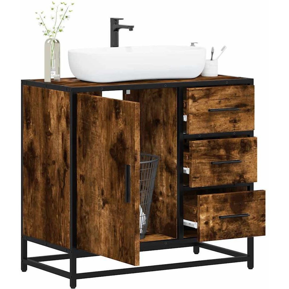 mosdószekrény füstölt tölgy 65x33x60 cm Gépesített fa (849276 VidaXL)