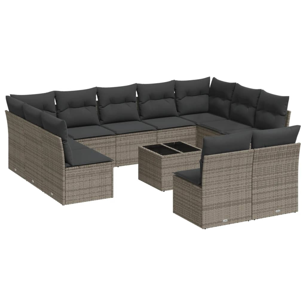 12 részes szürke polyrattan kerti ülőgarnitúra párnákkal (3218360)
