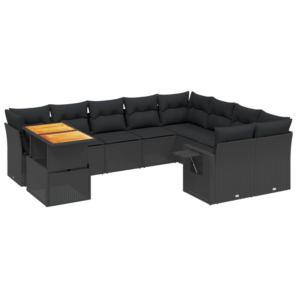 10 részes fekete polyrattan kerti ülőgarnitúra párnákkal (3271916)